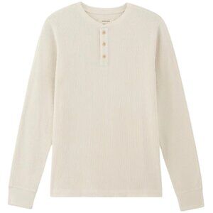 Everlane Organic Cotton Long Sleeved Waffle Henley Tee - Cream - XL